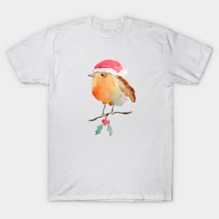 Robin Christmas bird watercolor T-Shirt